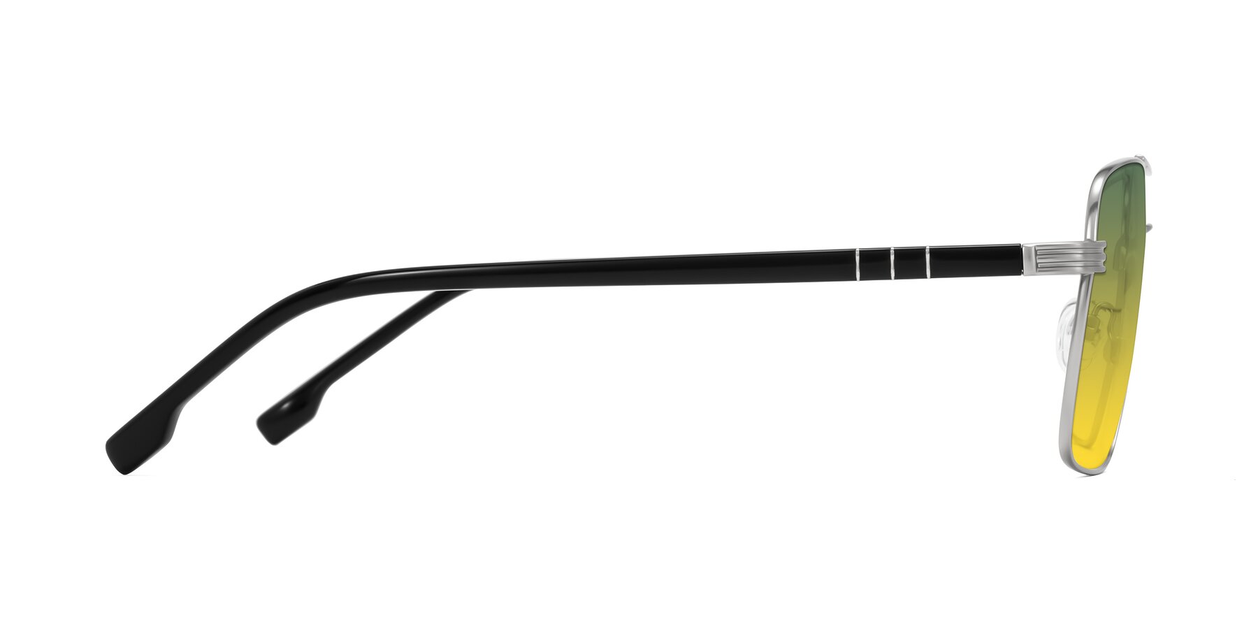 Side of Flinders in Matte Silver with Green / Yellow Gradient Lenses
