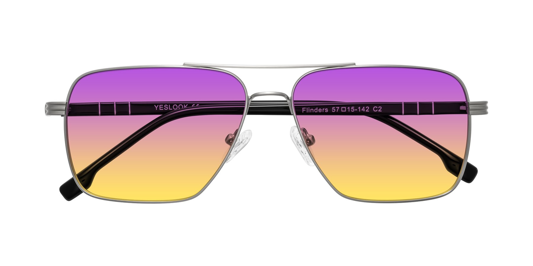 Folded Front of Flinders in Matte Silver with Purple / Yellow Gradient Lenses