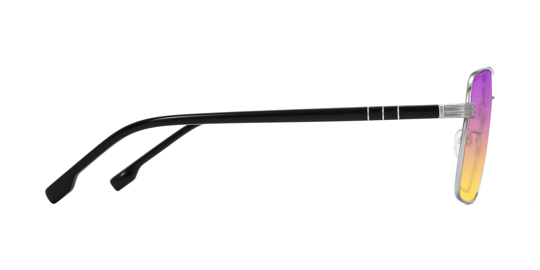 Side of Flinders in Matte Silver with Purple / Yellow Gradient Lenses