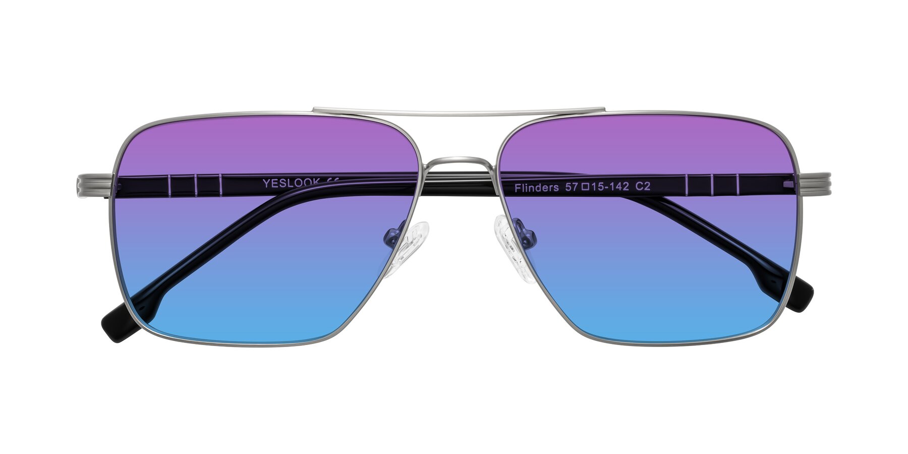 Folded Front of Flinders in Matte Silver with Purple / Blue Gradient Lenses