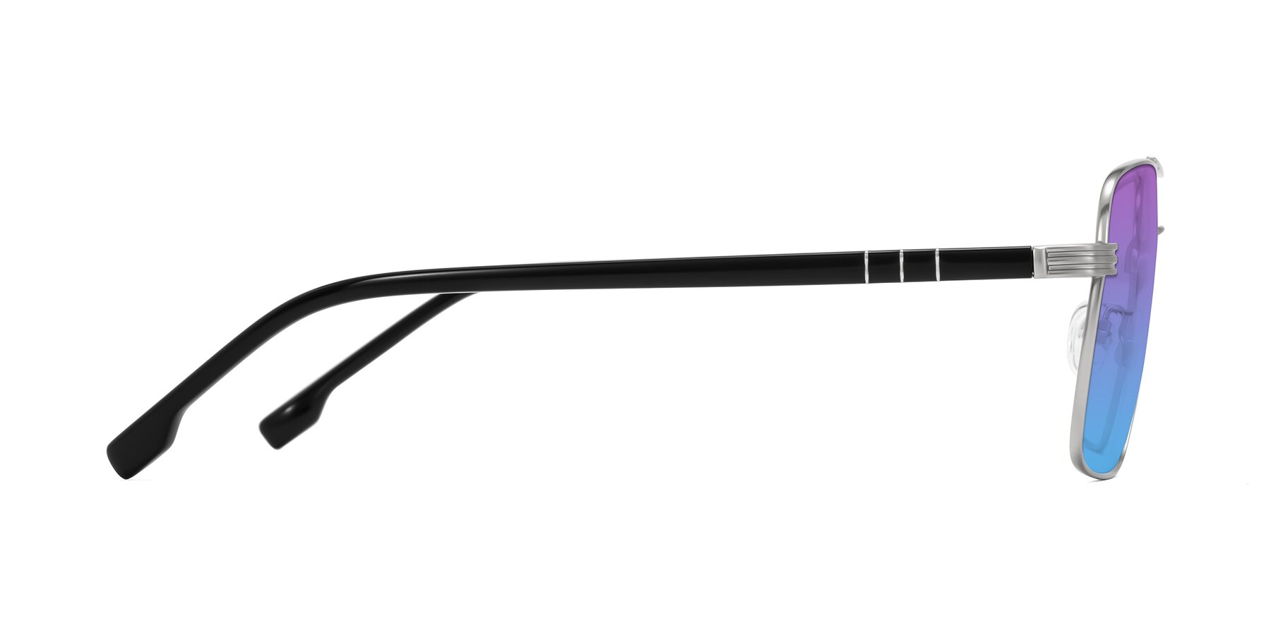 Side of Flinders in Matte Silver with Purple / Blue Gradient Lenses