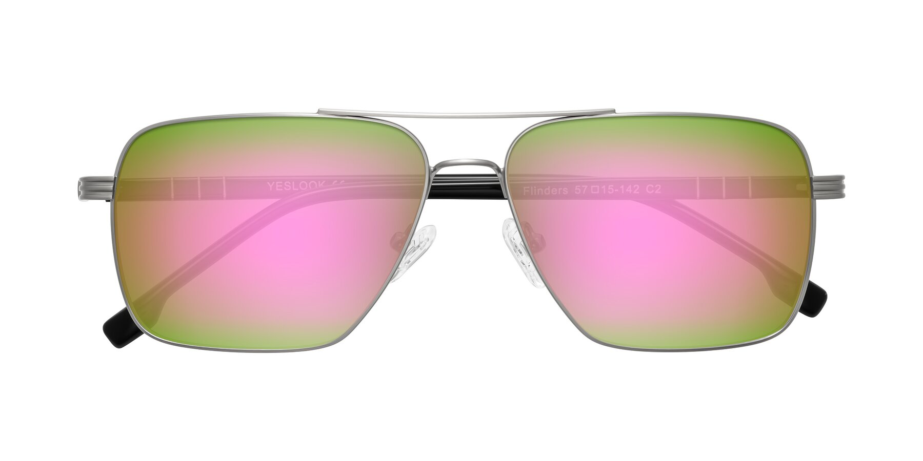 Folded Front of Flinders in Matte Silver with Pink Mirrored Lenses