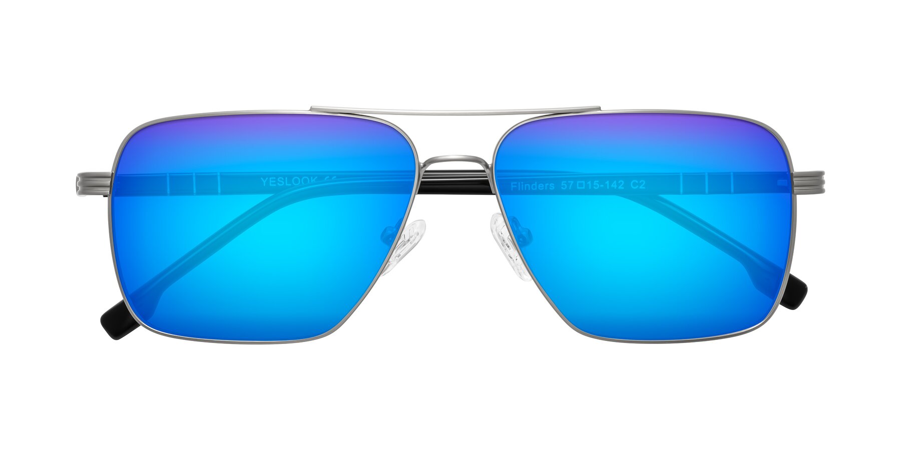 Folded Front of Flinders in Matte Silver with Blue Mirrored Lenses