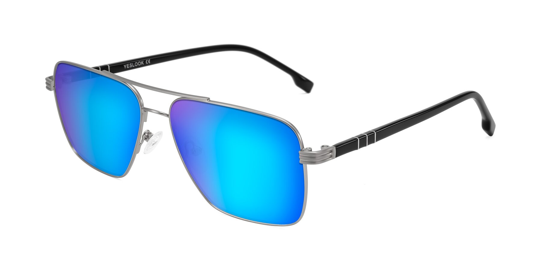 Angle of Flinders in Matte Silver with Blue Mirrored Lenses