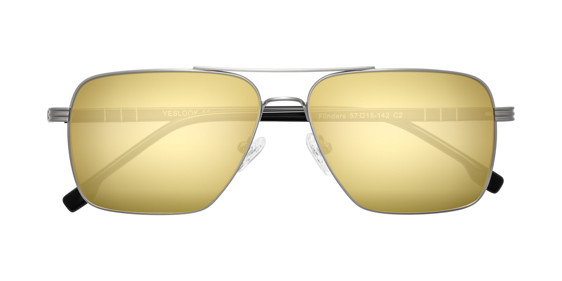 Folded Front of Flinders in Matte Silver with Gold Mirrored Lenses