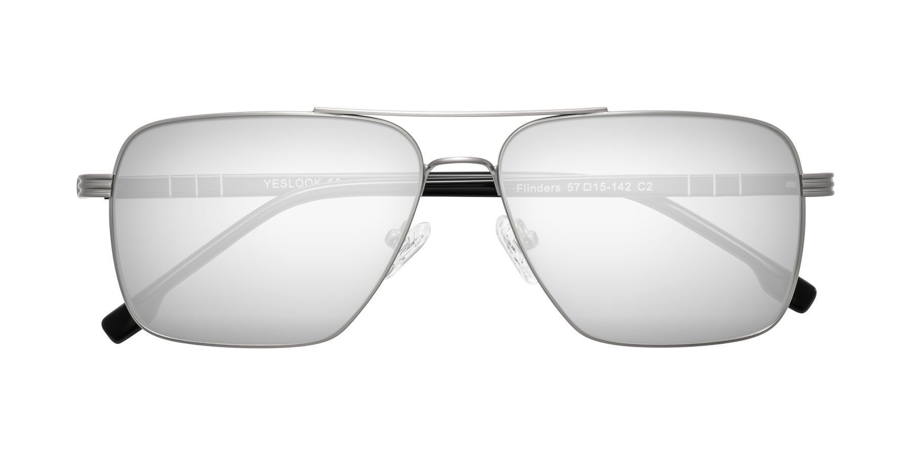 Folded Front of Flinders in Matte Silver with Silver Mirrored Lenses