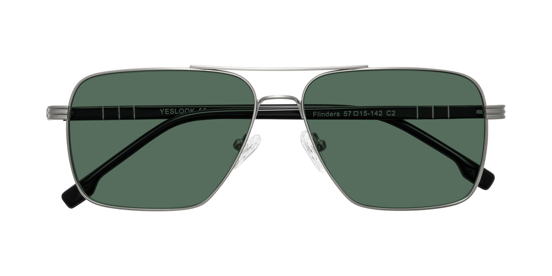 Folded Front of Flinders in Matte Silver with Green Polarized Lenses