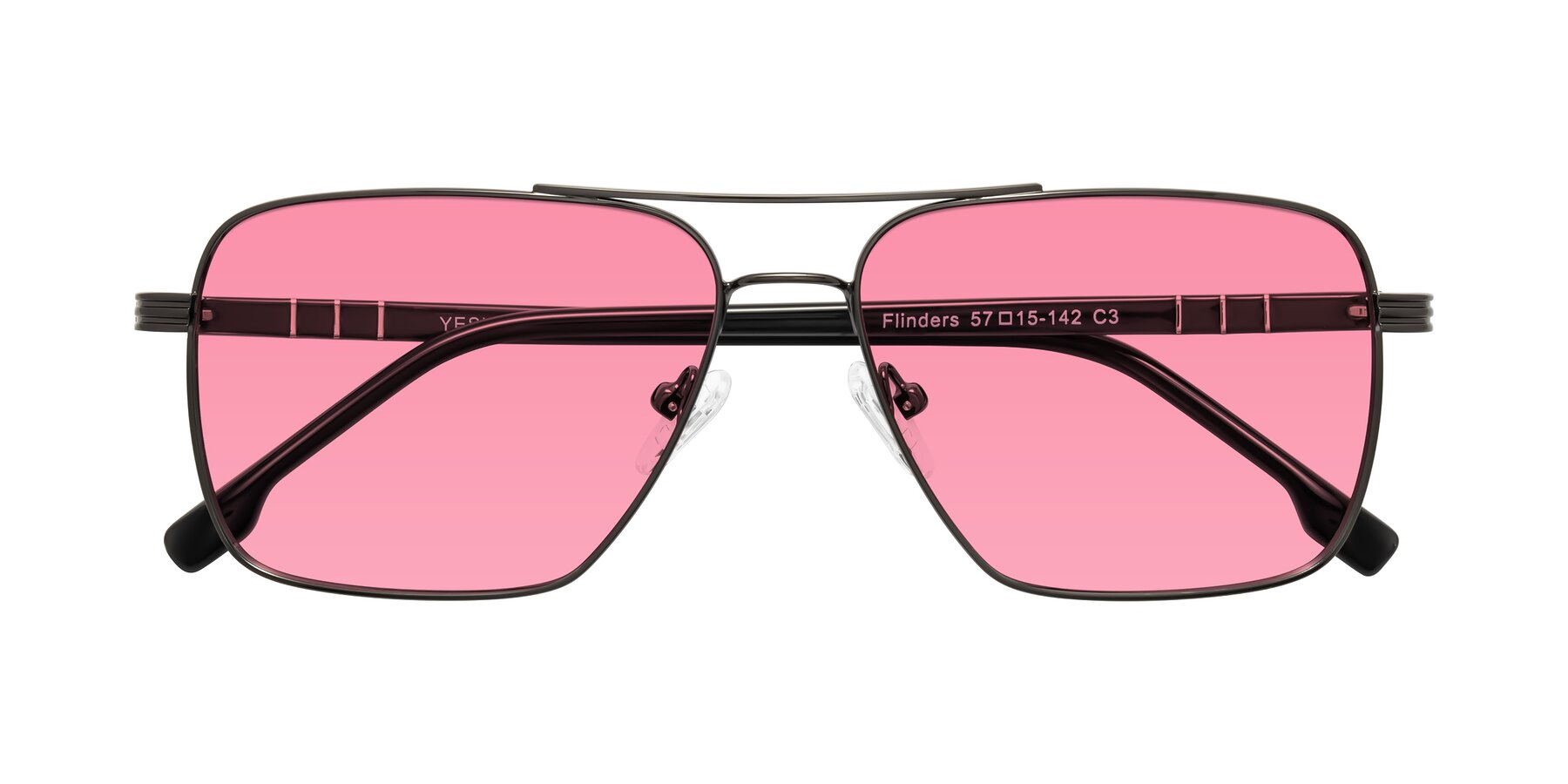 Folded Front of Flinders in Gunmetal with Pink Tinted Lenses