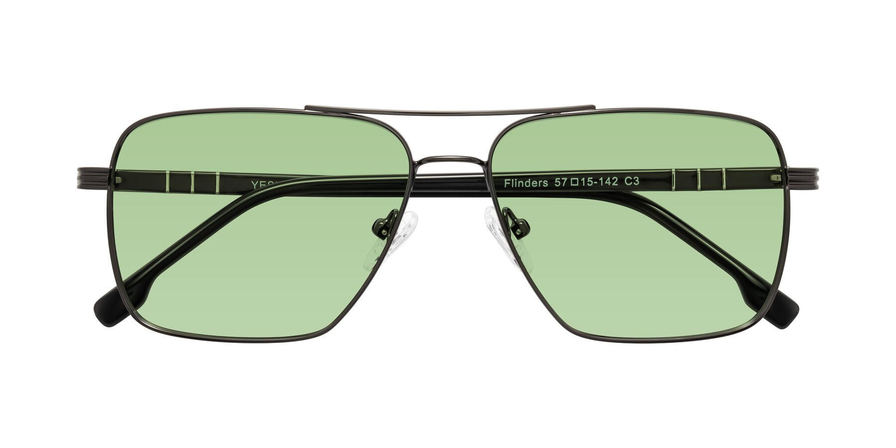 Folded Front of Flinders in Gunmetal with Medium Green Tinted Lenses