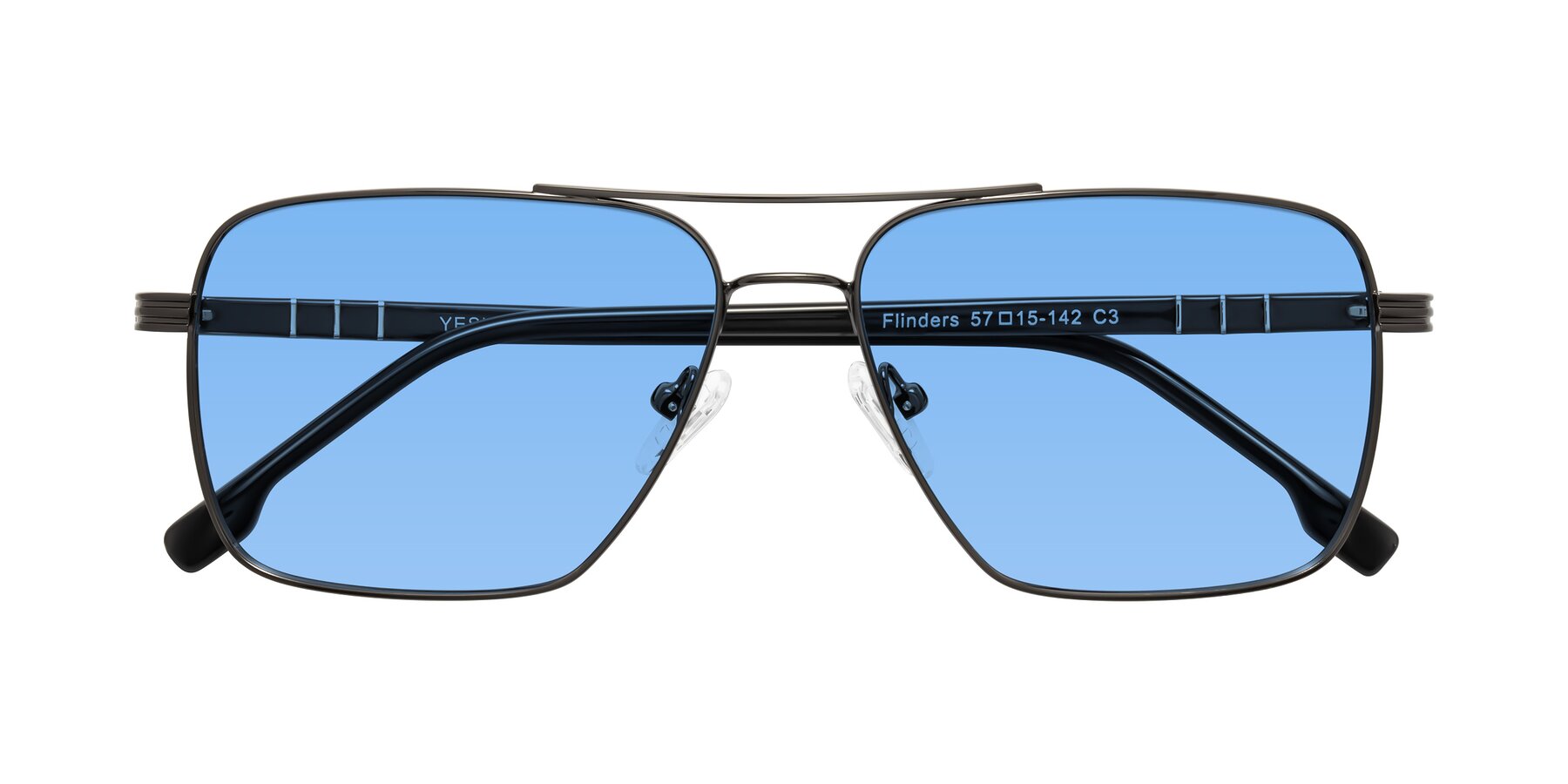 Folded Front of Flinders in Gunmetal with Medium Blue Tinted Lenses