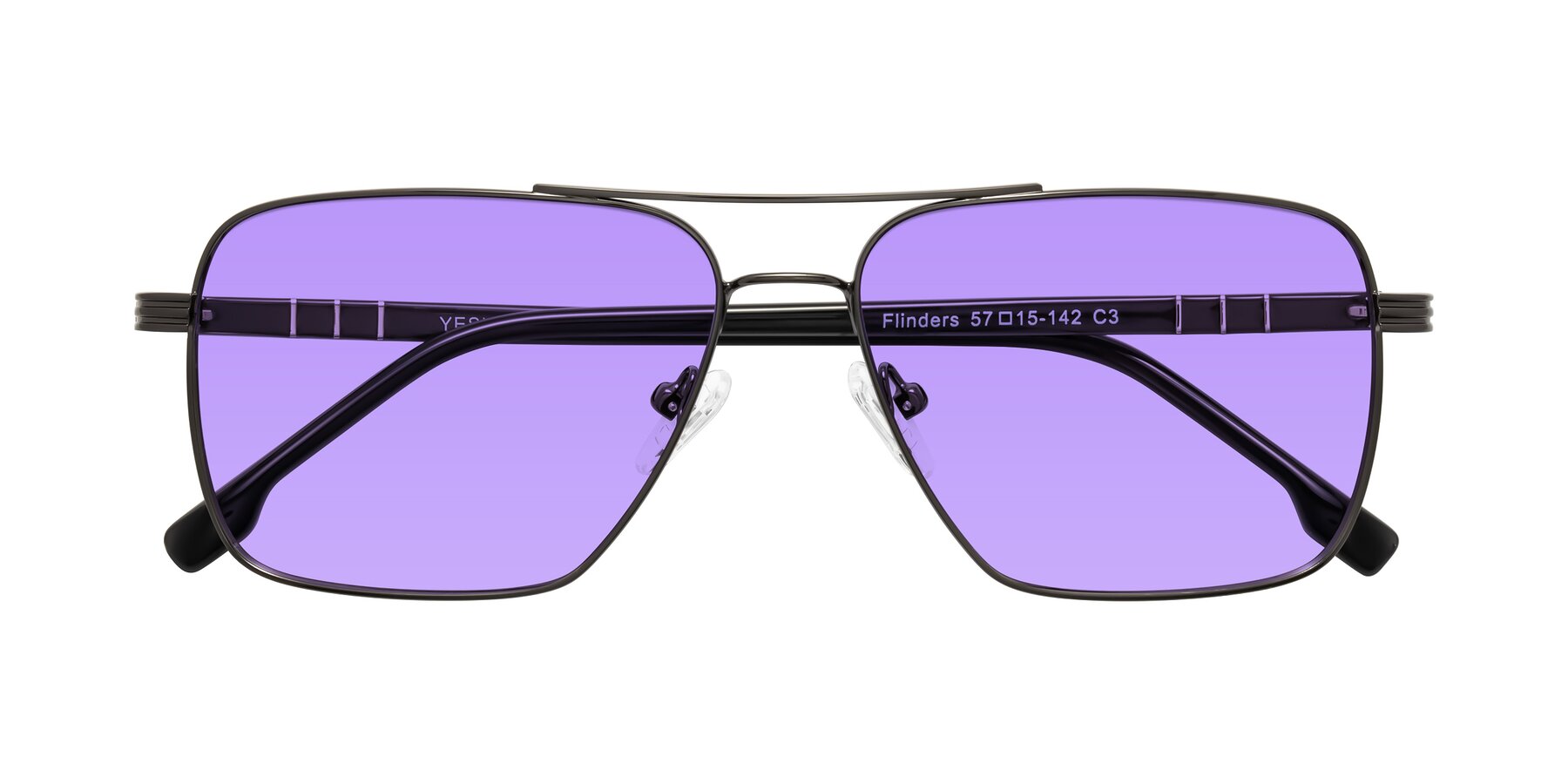 Folded Front of Flinders in Gunmetal with Medium Purple Tinted Lenses