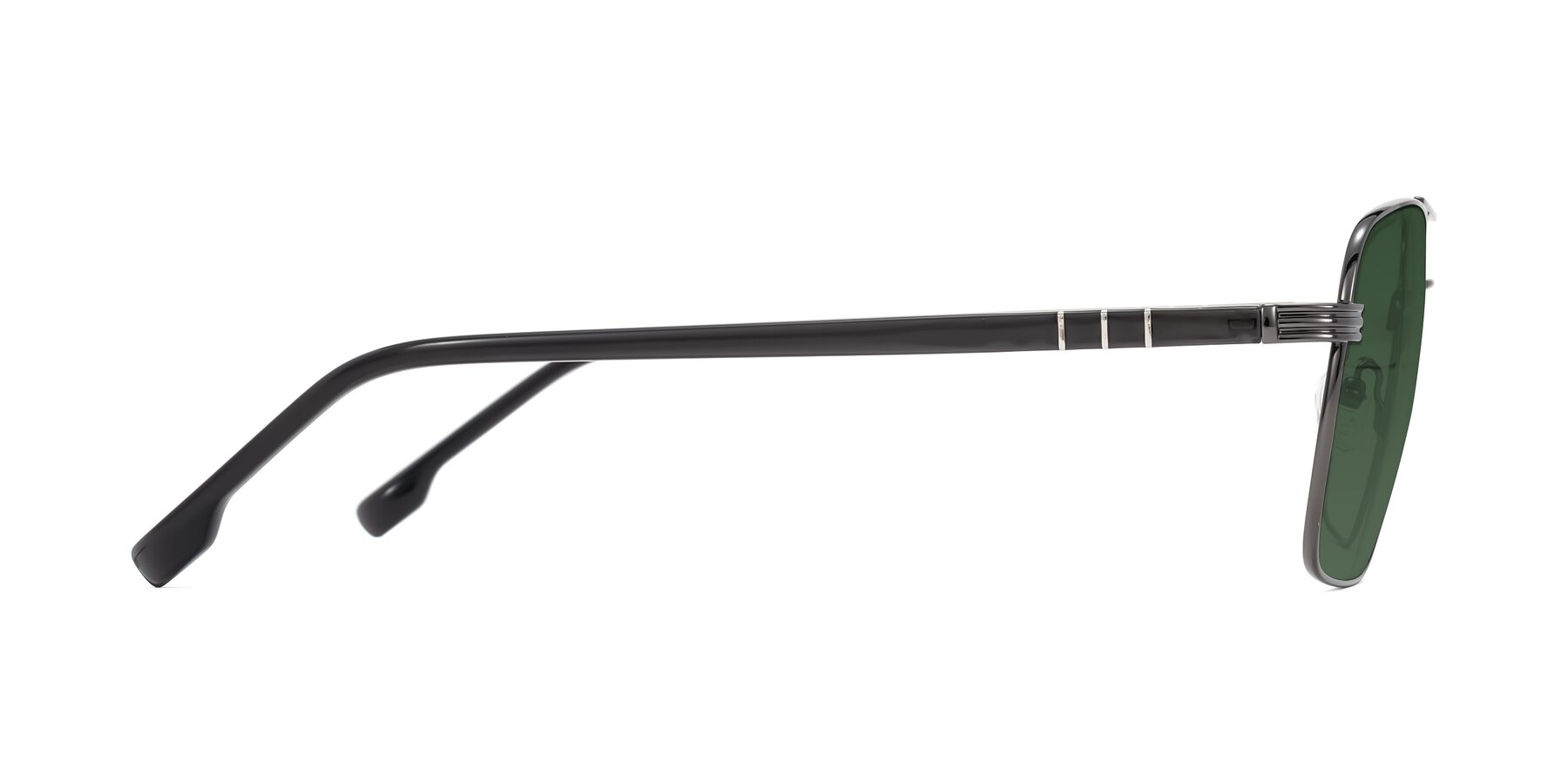 Side of Flinders in Gunmetal with Green Tinted Lenses