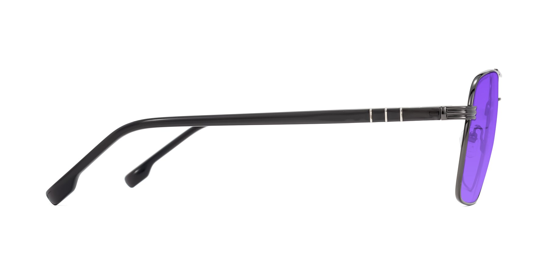 Side of Flinders in Gunmetal with Purple Tinted Lenses