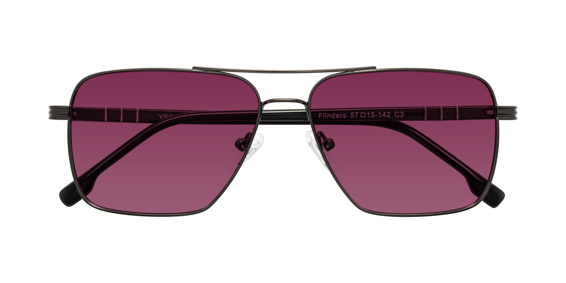 Folded Front of Flinders in Gunmetal with Wine Tinted Lenses