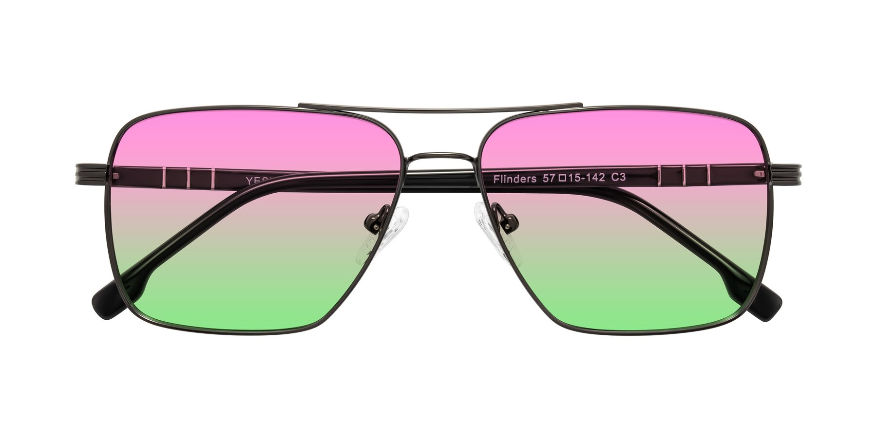 Folded Front of Flinders in Gunmetal with Pink / Green Gradient Lenses