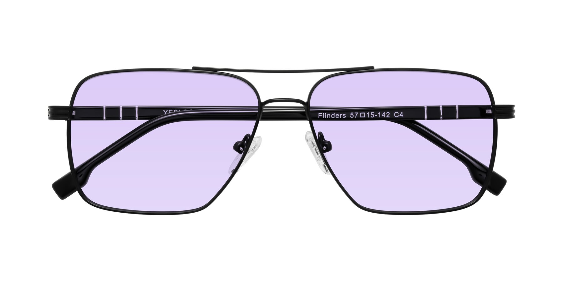 Folded Front of Flinders in Matte Black with Light Purple Tinted Lenses