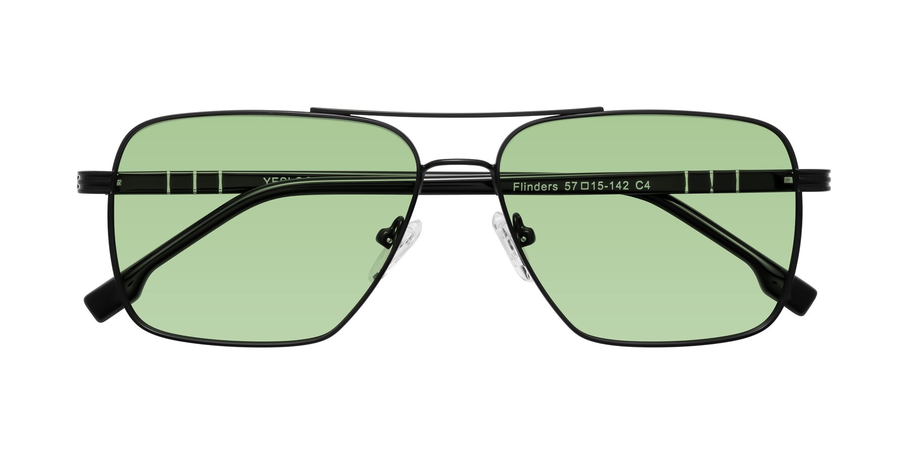 Folded Front of Flinders in Matte Black with Medium Green Tinted Lenses