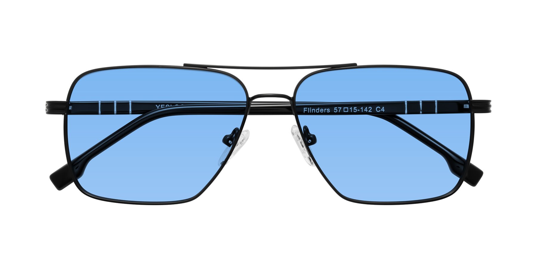 Folded Front of Flinders in Matte Black with Medium Blue Tinted Lenses