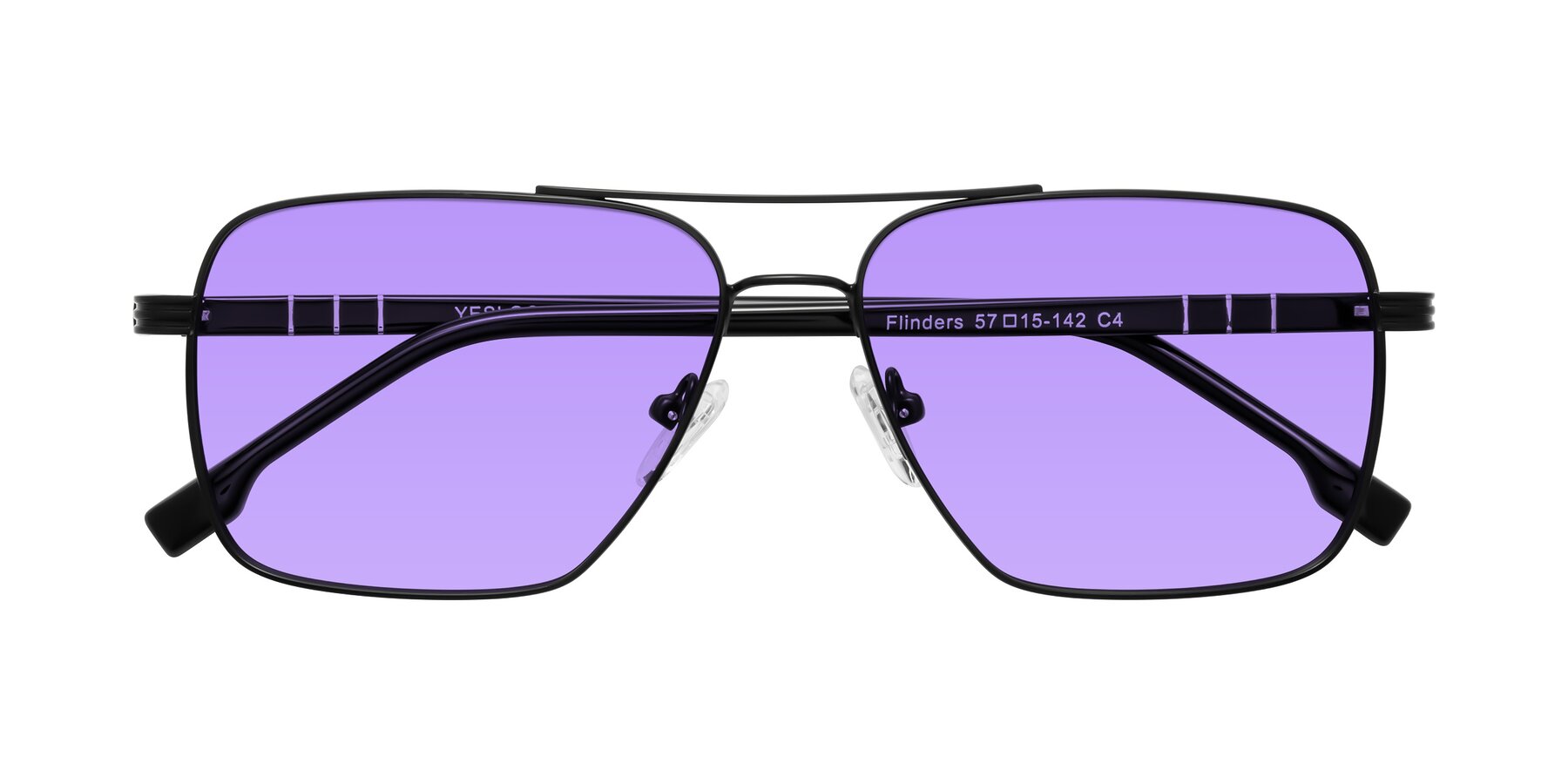 Folded Front of Flinders in Matte Black with Medium Purple Tinted Lenses