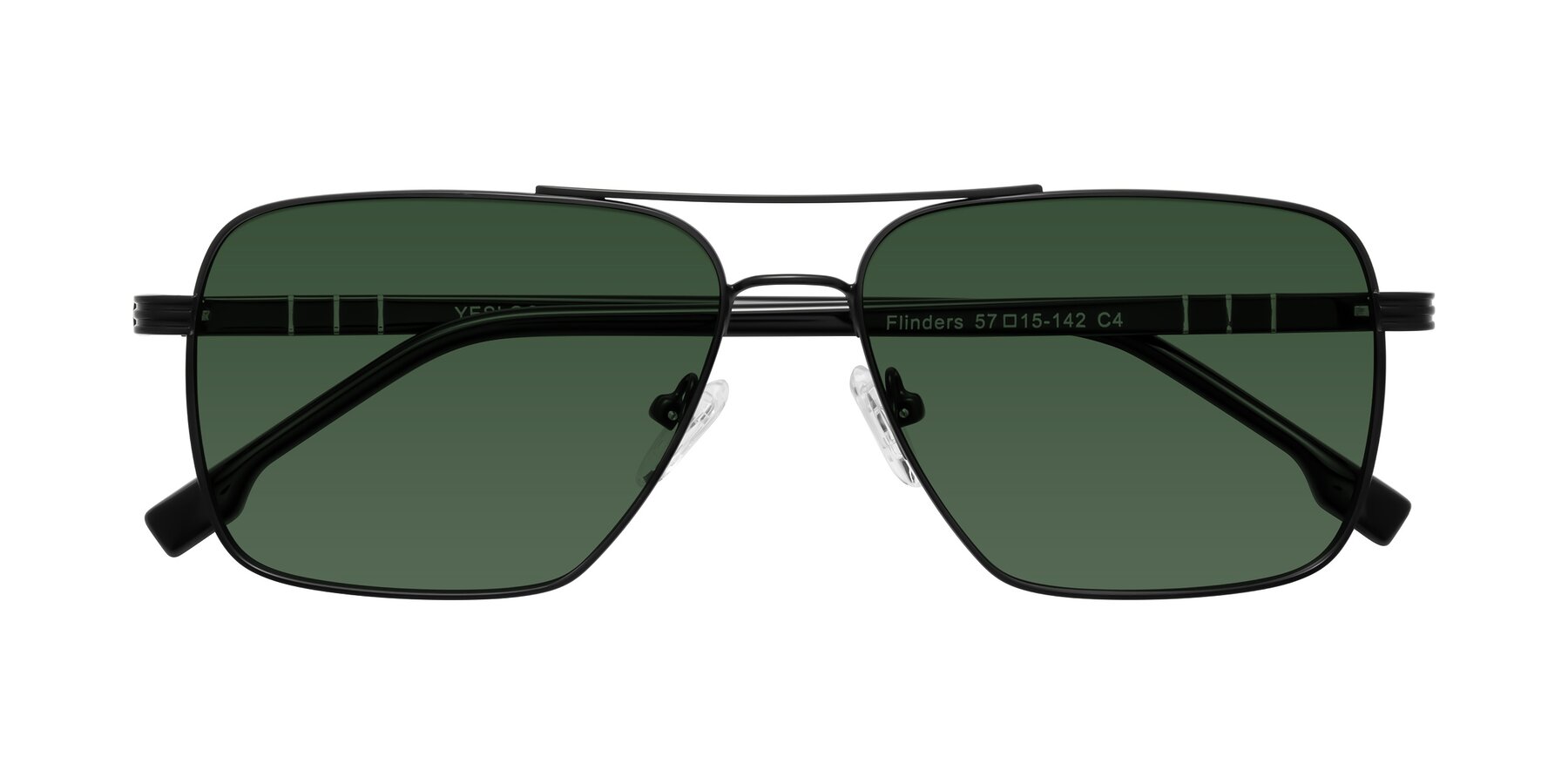 Folded Front of Flinders in Matte Black with Green Tinted Lenses