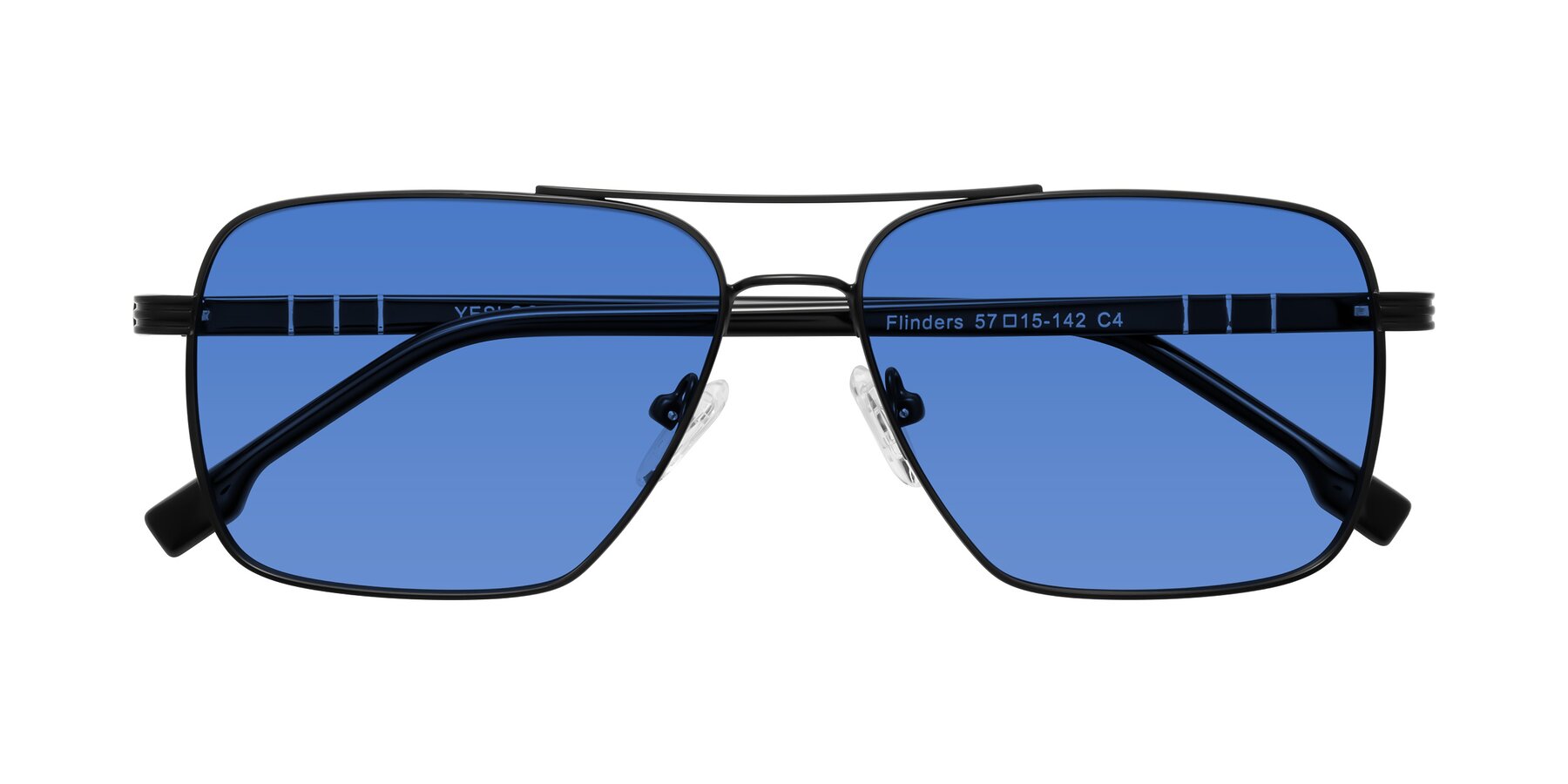 Folded Front of Flinders in Matte Black with Blue Tinted Lenses