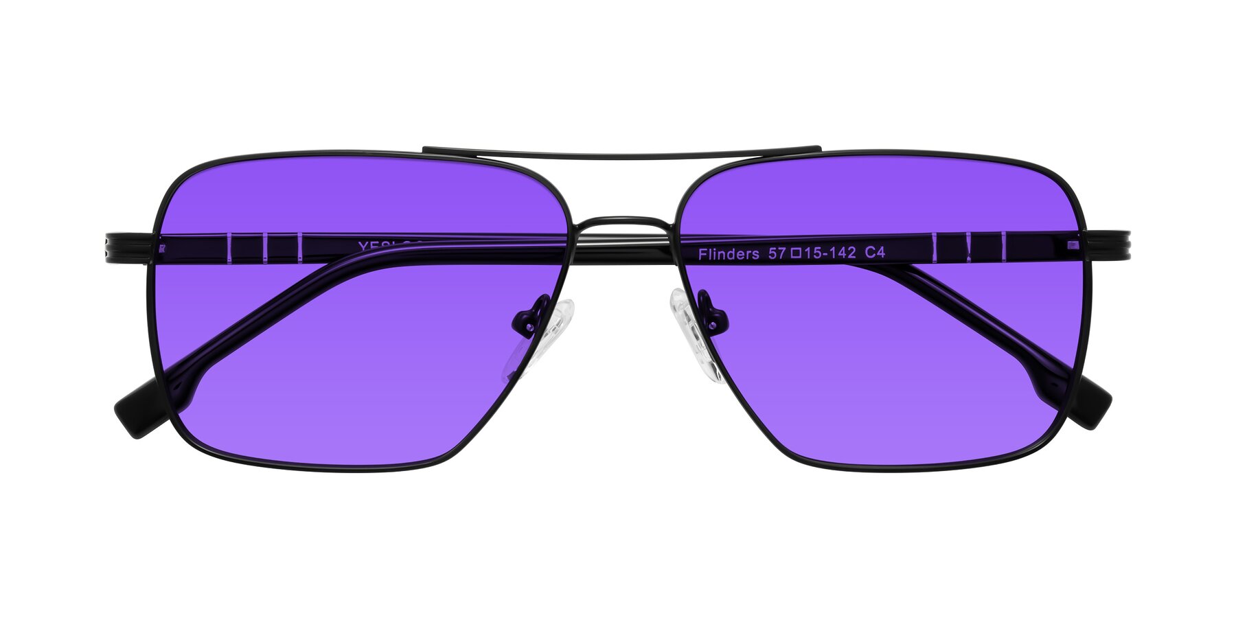 Folded Front of Flinders in Matte Black with Purple Tinted Lenses