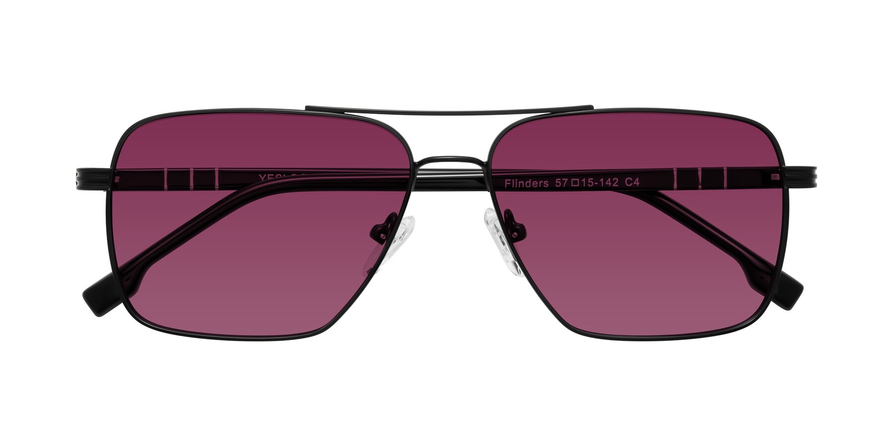 Folded Front of Flinders in Matte Black with Wine Tinted Lenses