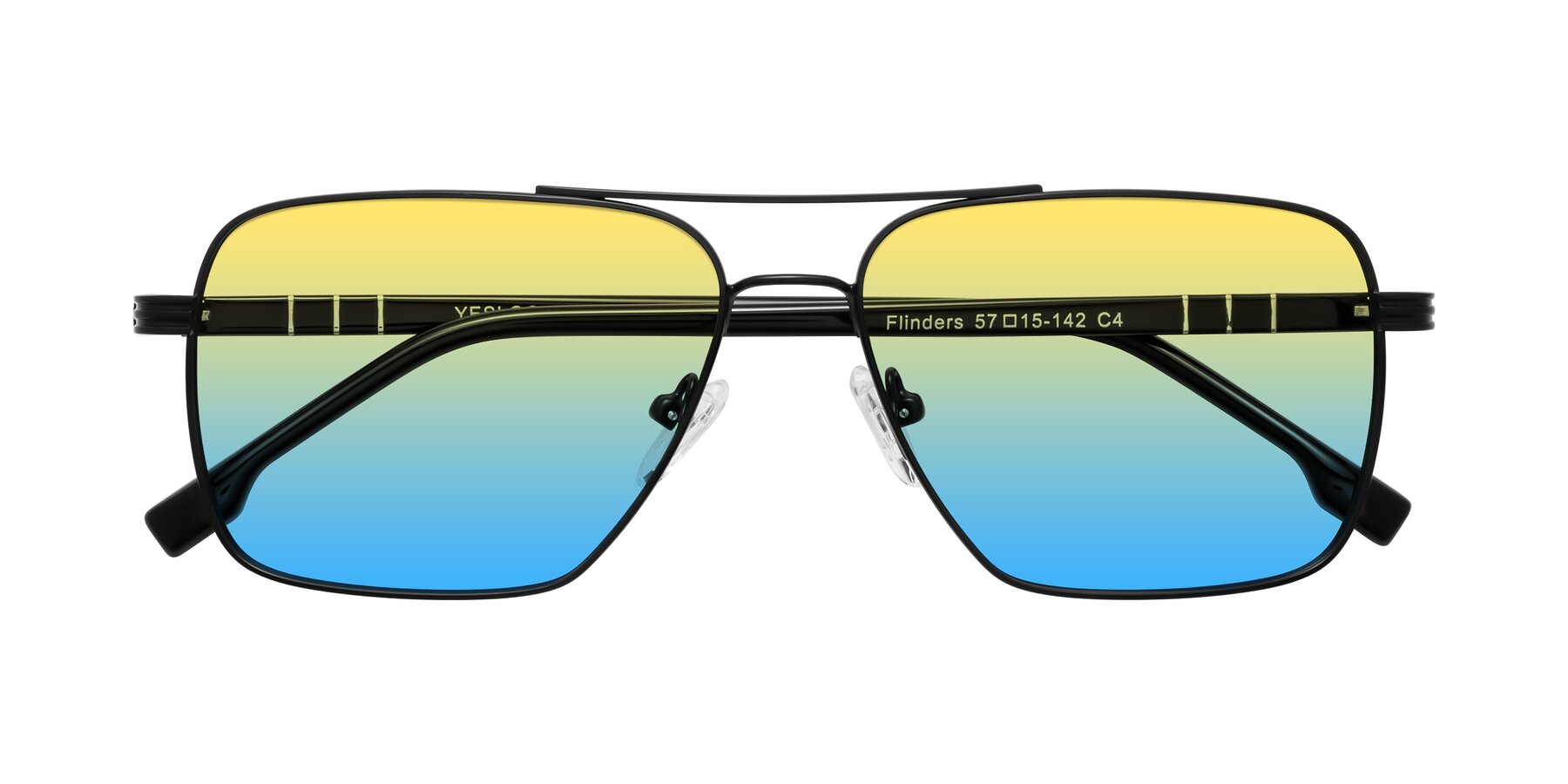 Folded Front of Flinders in Matte Black with Yellow / Blue Gradient Lenses
