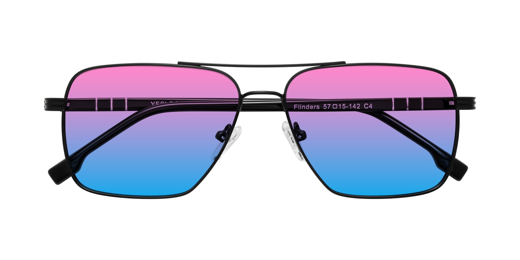Folded Front of Flinders in Matte Black with Pink / Blue Gradient Lenses