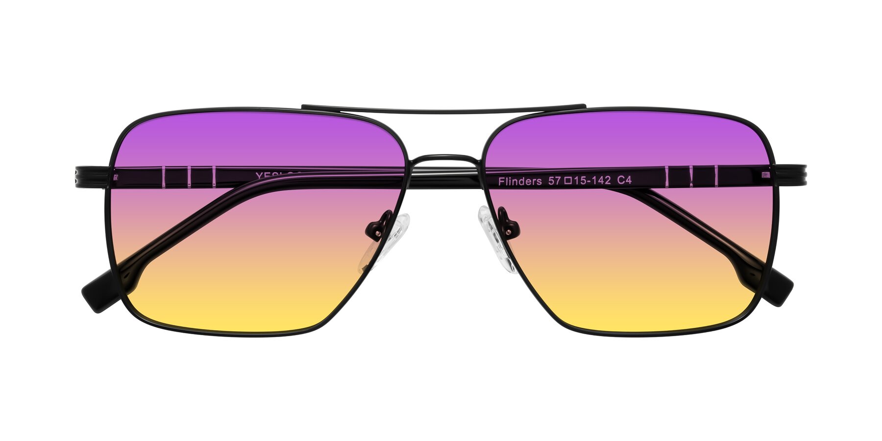 Folded Front of Flinders in Matte Black with Purple / Yellow Gradient Lenses