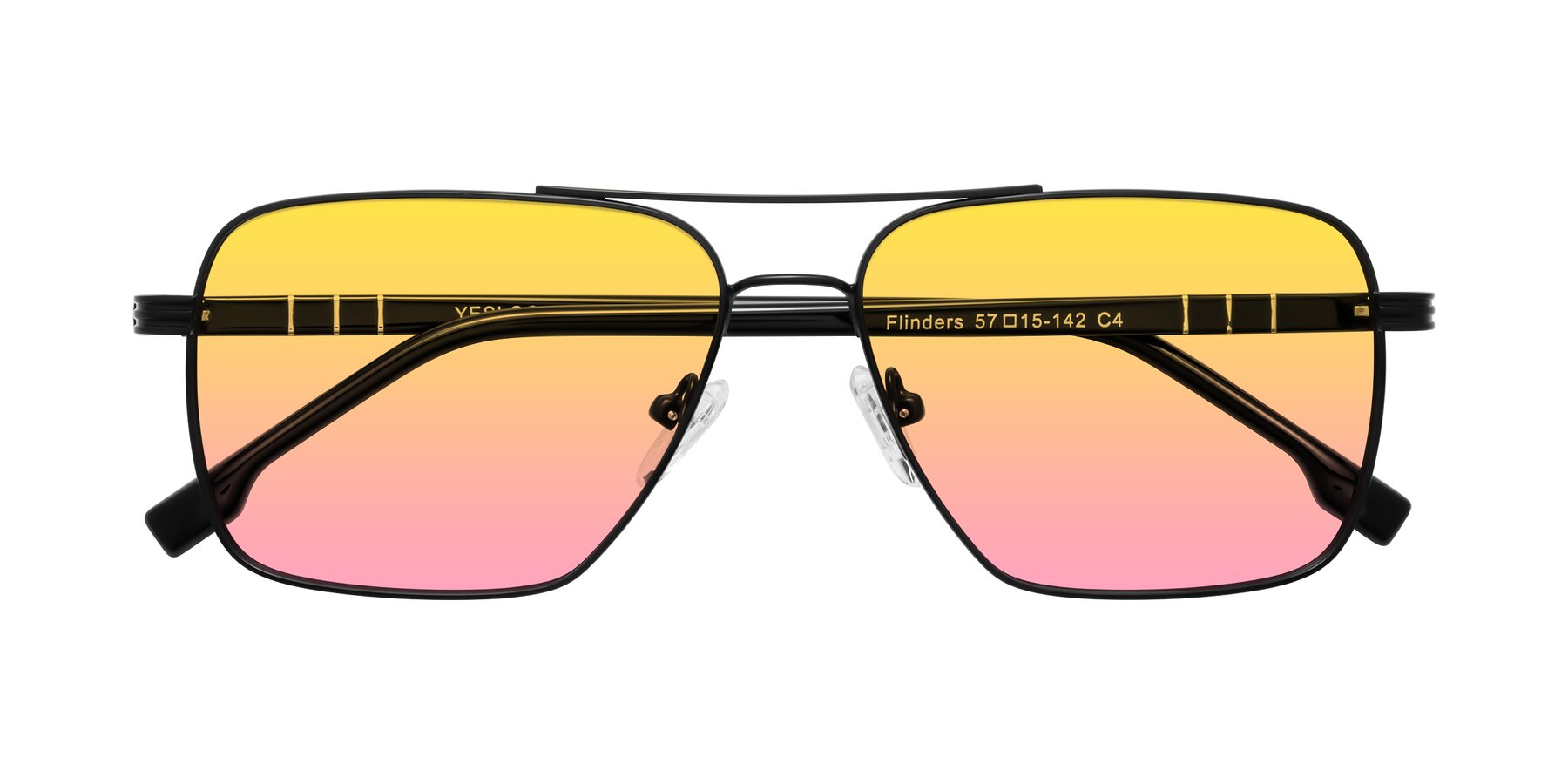Folded Front of Flinders in Matte Black with Yellow / Pink Gradient Lenses