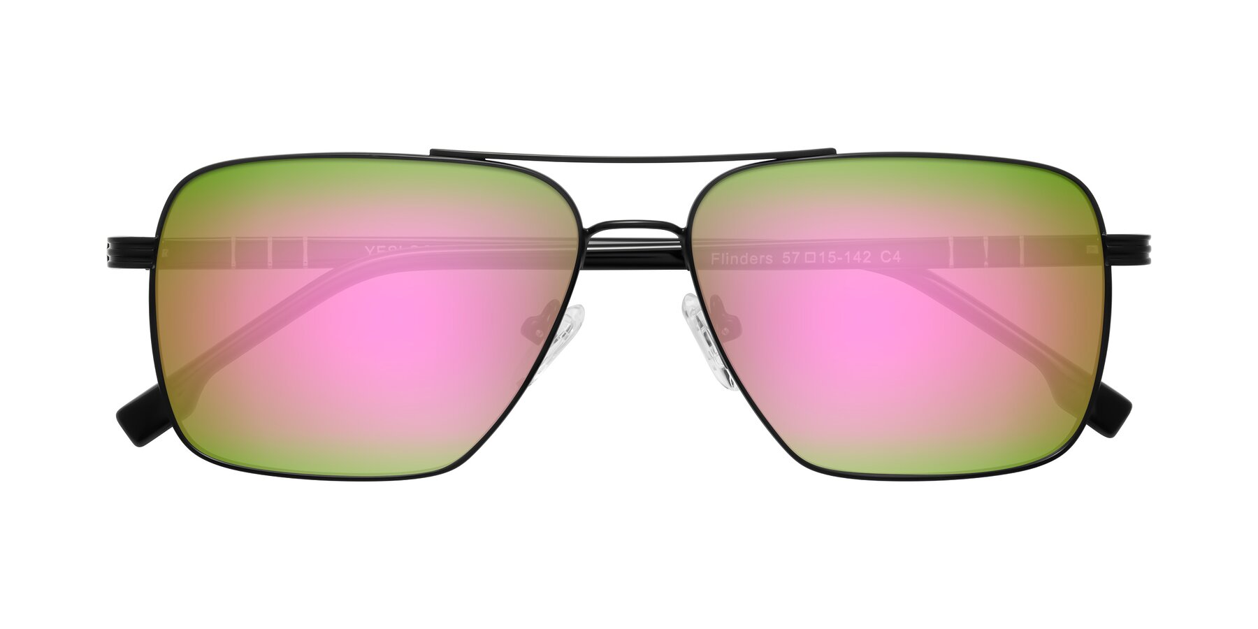 Folded Front of Flinders in Matte Black with Pink Mirrored Lenses