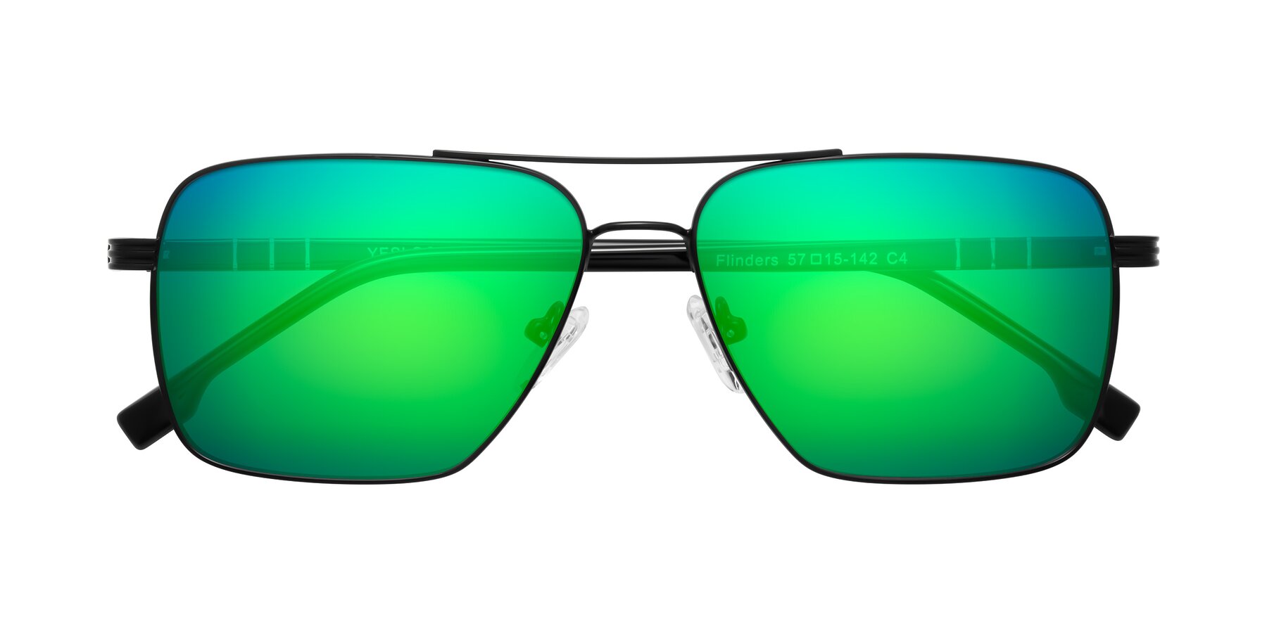 Folded Front of Flinders in Matte Black with Green Mirrored Lenses
