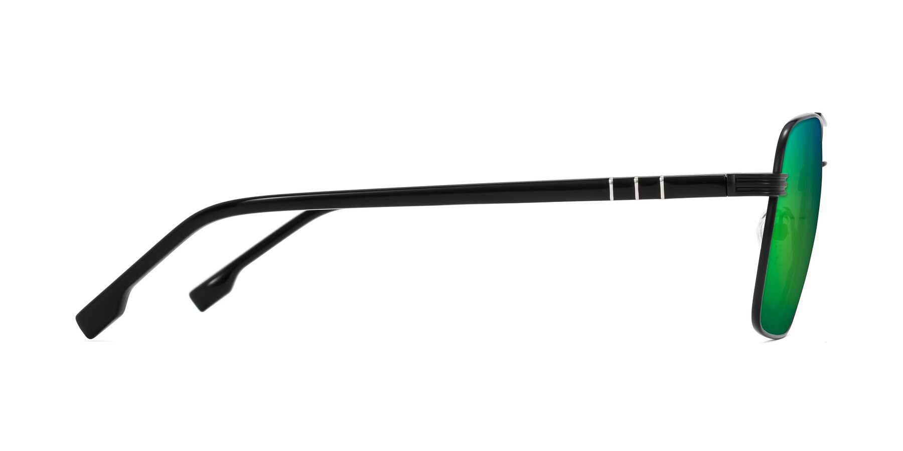 Side of Flinders in Matte Black with Green Mirrored Lenses