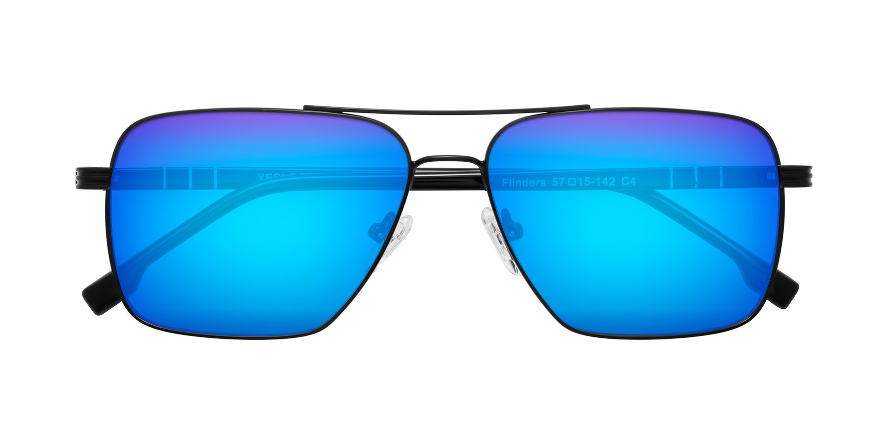 Folded Front of Flinders in Matte Black with Blue Mirrored Lenses