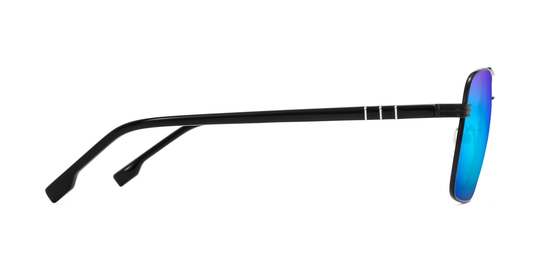 Side of Flinders in Matte Black with Blue Mirrored Lenses