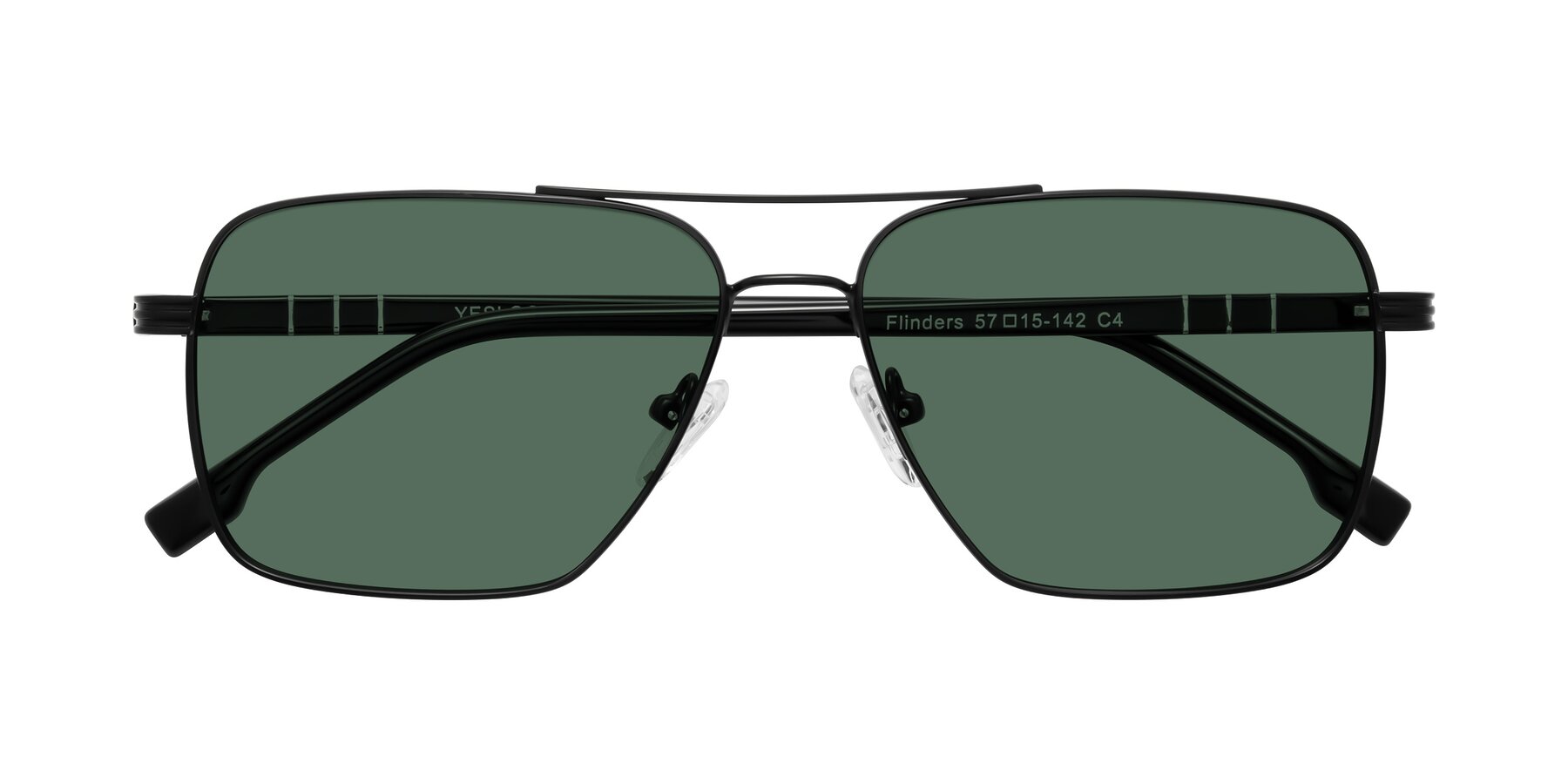 Folded Front of Flinders in Matte Black with Green Polarized Lenses