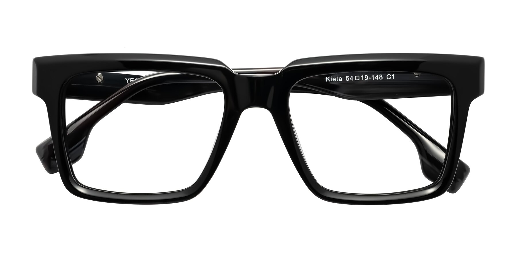 Folded Front of Kieta in Black/Gray Brown Striped with Clear Blue Light Blocking Lenses