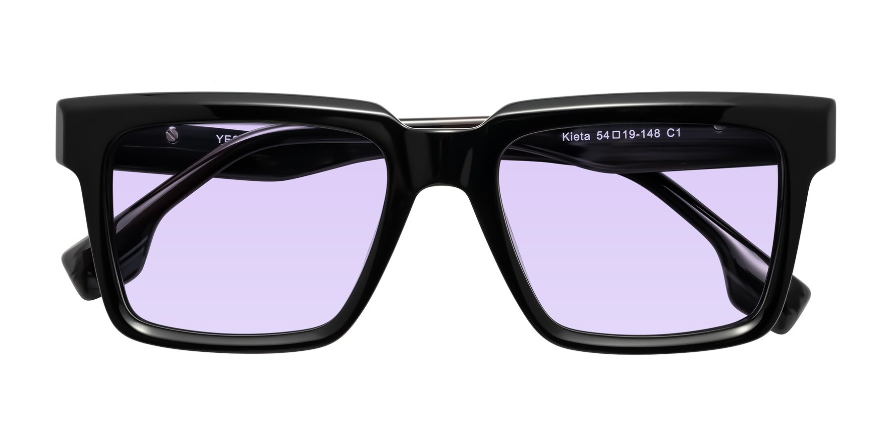 Folded Front of Kieta in Black/Gray Brown Striped with Light Purple Tinted Lenses