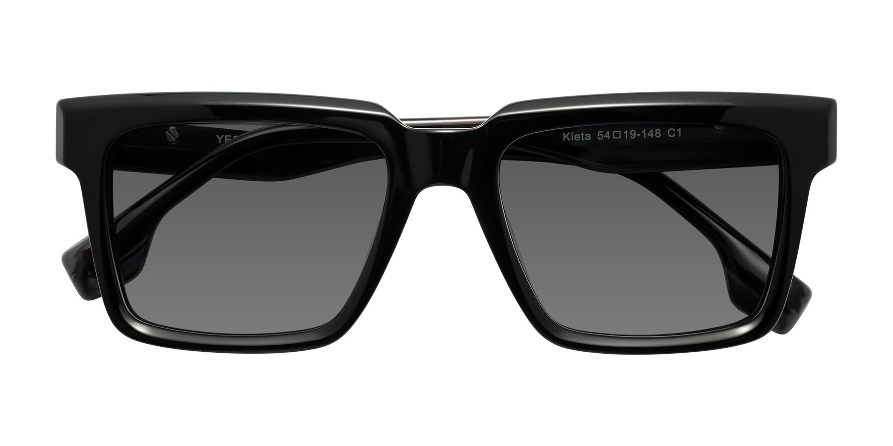 Folded Front of Kieta in Black/Gray Brown Striped with Medium Gray Tinted Lenses