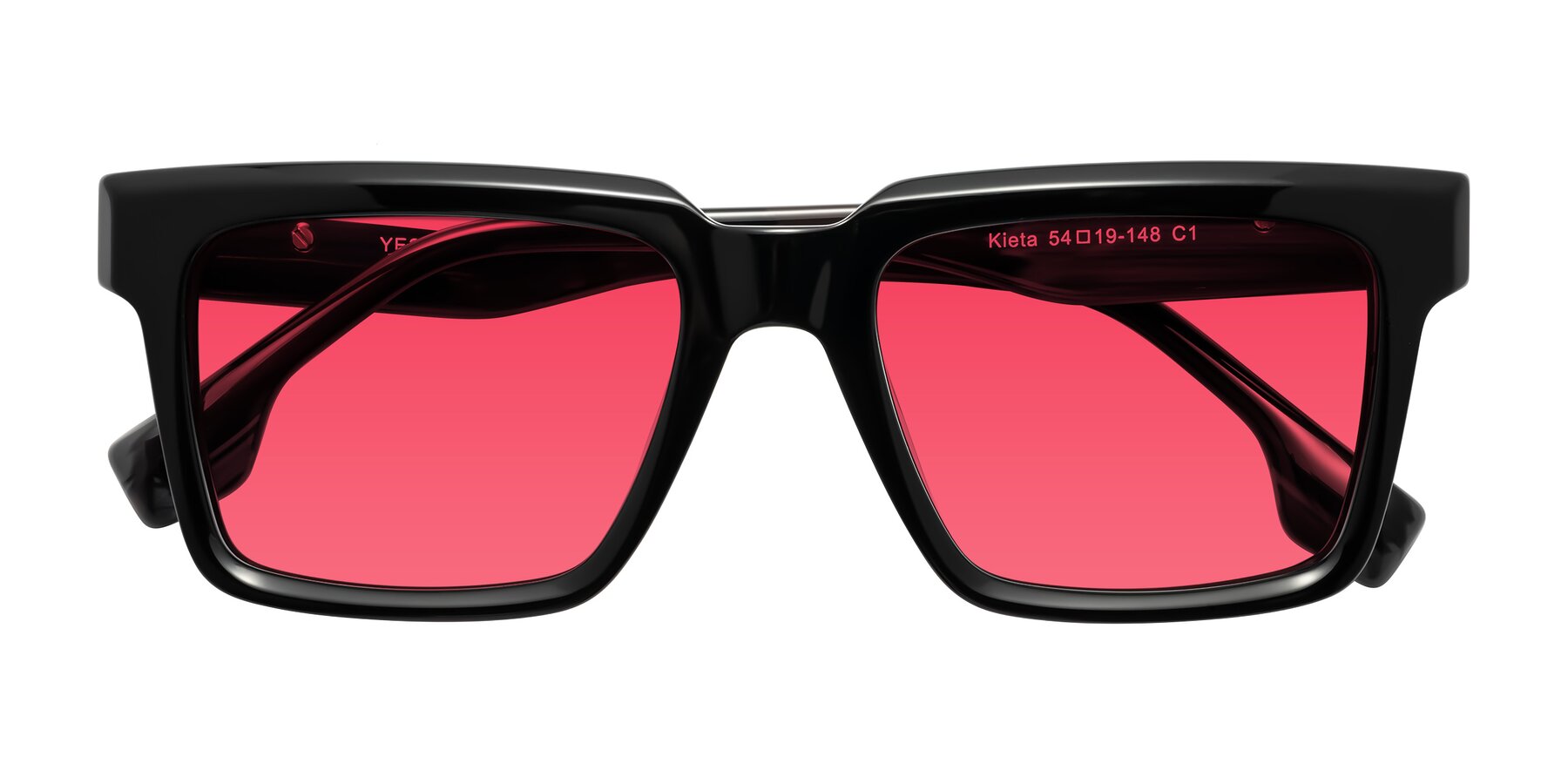 Folded Front of Kieta in Black/Gray Brown Striped with Red Tinted Lenses