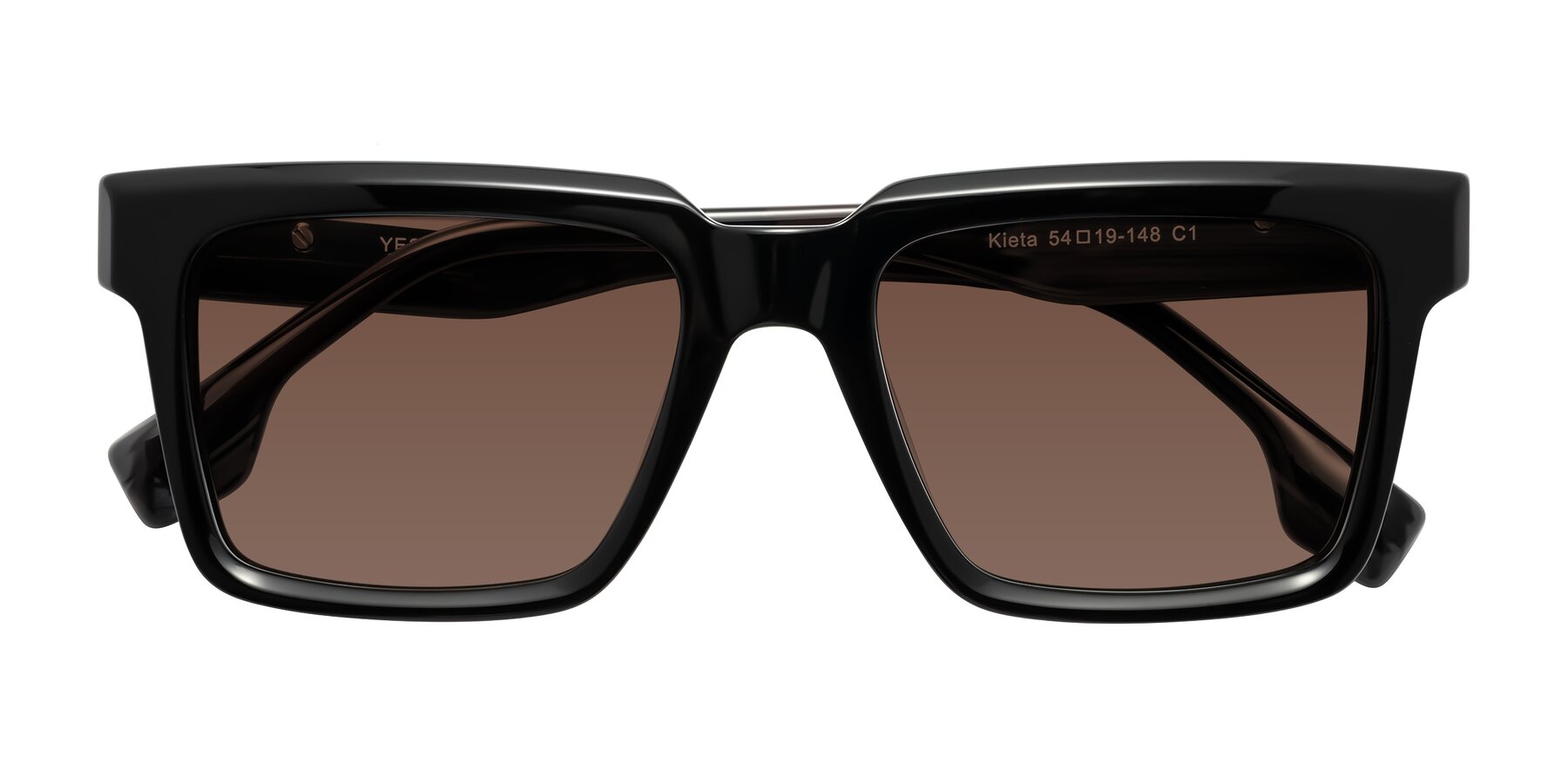 Folded Front of Kieta in Black/Gray Brown Striped with Brown Tinted Lenses