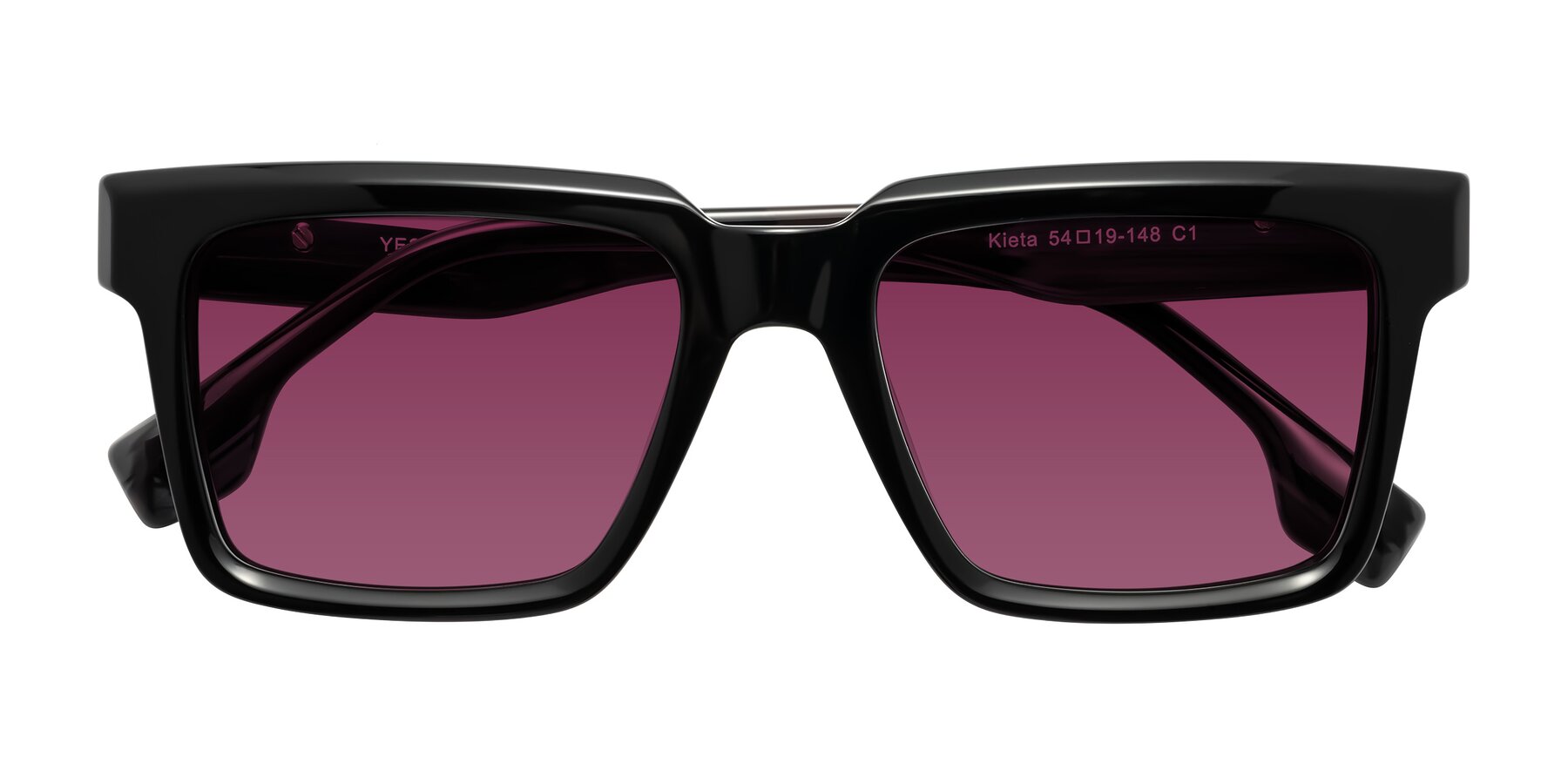 Folded Front of Kieta in Black/Gray Brown Striped with Wine Tinted Lenses