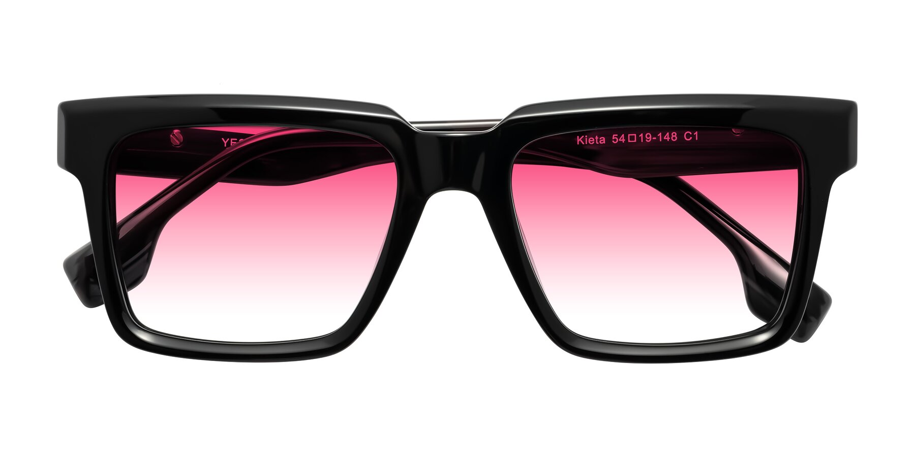 Folded Front of Kieta in Black/Gray Brown Striped with Pink Gradient Lenses