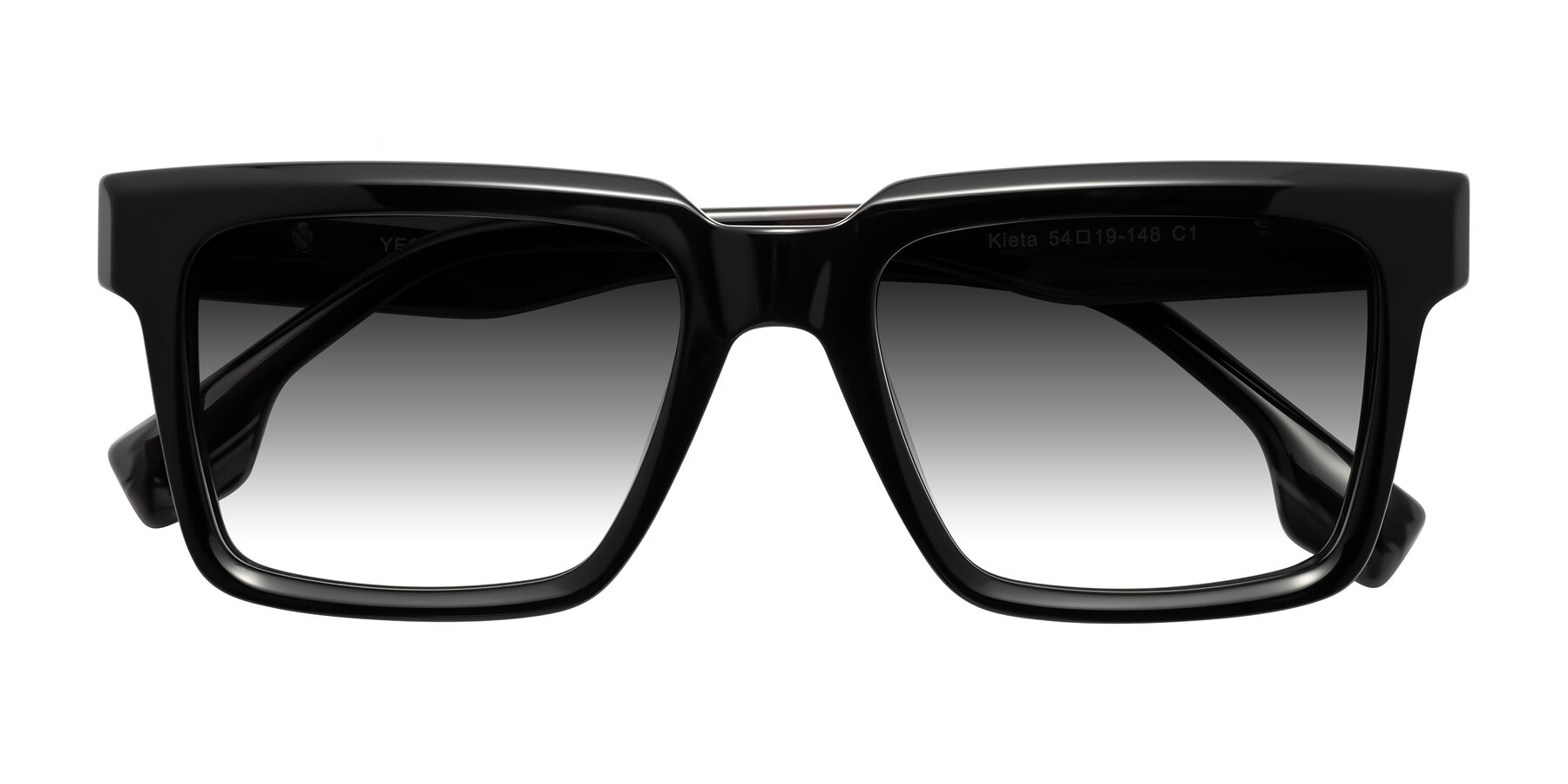 Folded Front of Kieta in Black/Gray Brown Striped with Gray Gradient Lenses