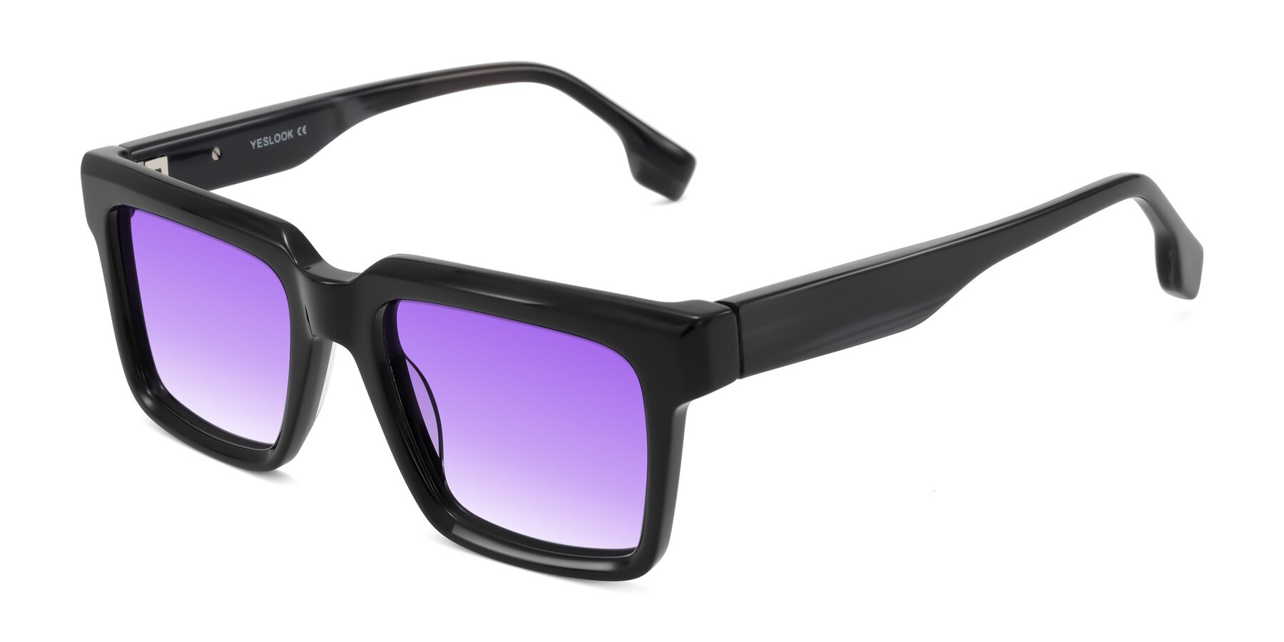 Angle of Kieta in Black/Gray Brown Striped with Purple Gradient Lenses