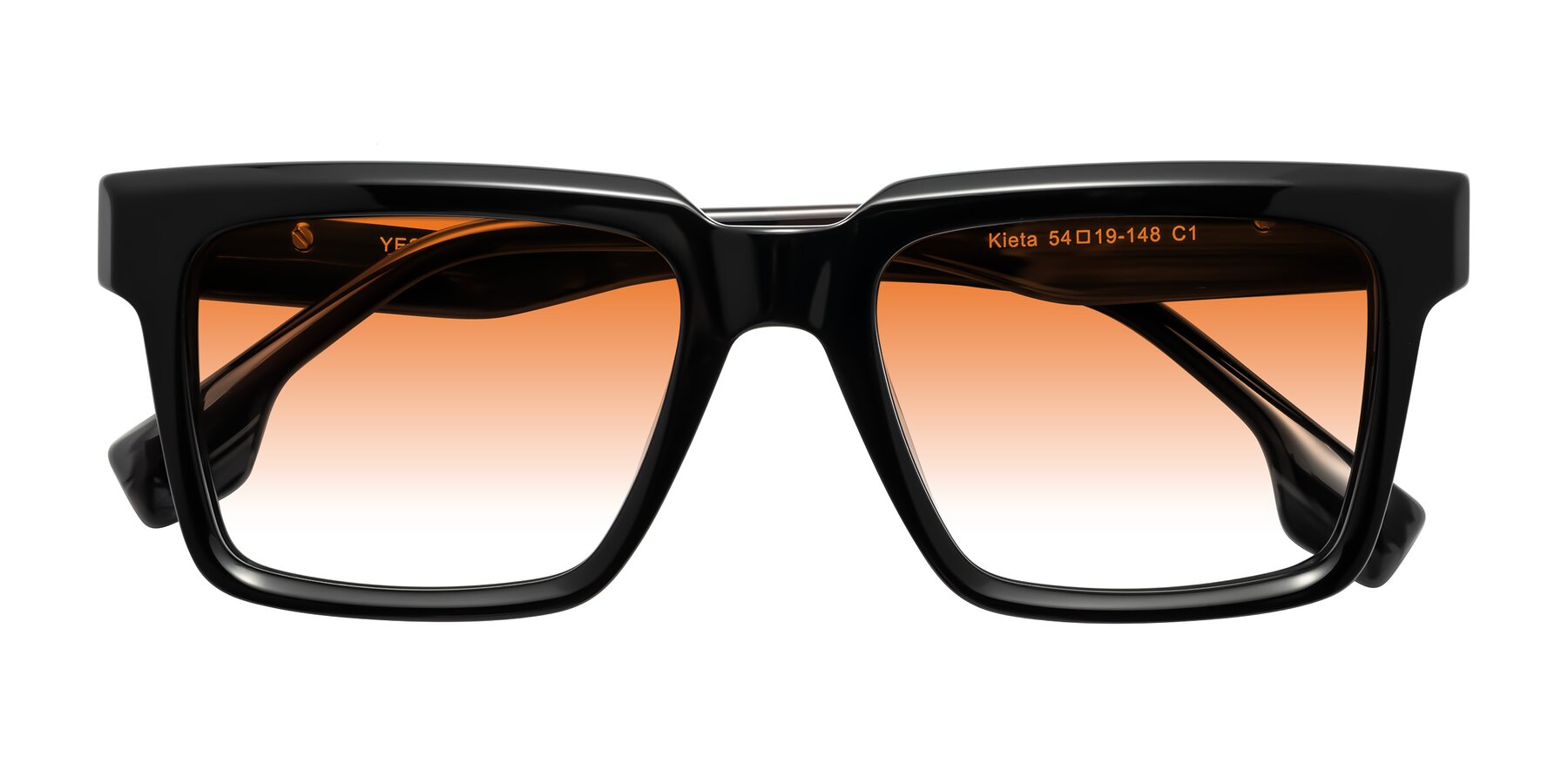 Folded Front of Kieta in Black/Gray Brown Striped with Orange Gradient Lenses