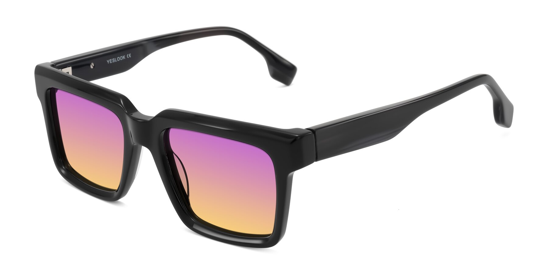 Angle of Kieta in Black/Gray Brown Striped with Purple / Yellow Gradient Lenses