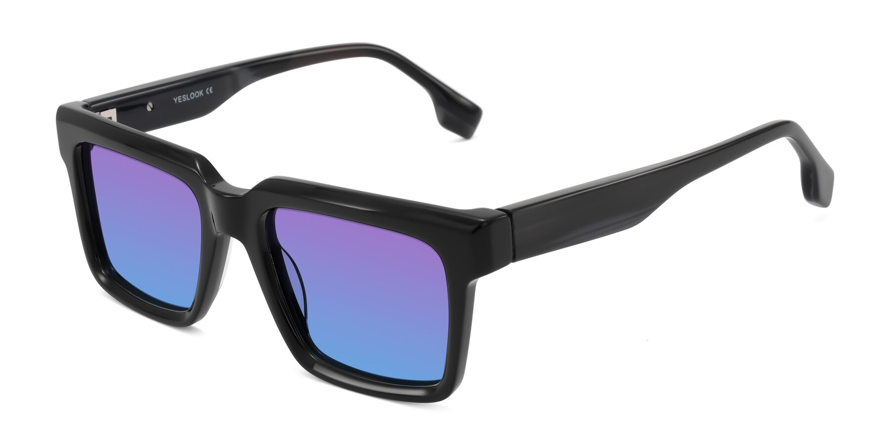 Angle of Kieta in Black/Gray Brown Striped with Purple / Blue Gradient Lenses