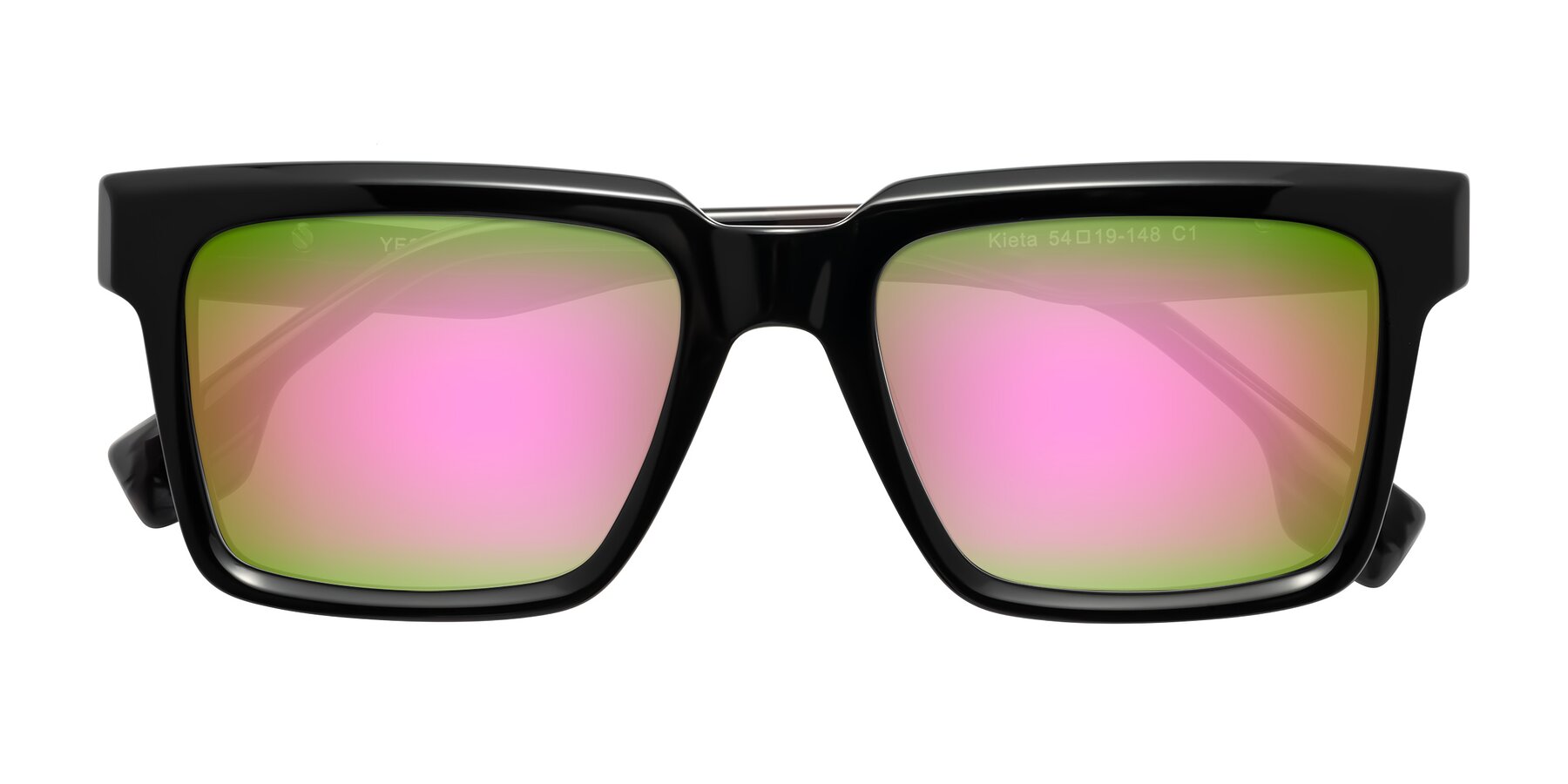 Folded Front of Kieta in Black/Gray Brown Striped with Pink Mirrored Lenses